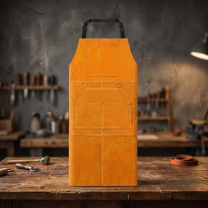 Leather Bib <b>Apron</b> Classic Style <b>With</b> Multiple <b>Pockets</b> For Work Use - Product Image 3