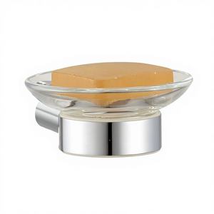 Porte-savon moderne en chrome avec base en alliage de zinc et verre transparent à fixer au mur pour salle de bain de luxe - Product Image 1