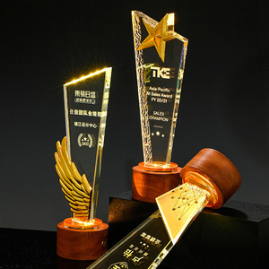 MH-NJ00928 eccellente premio <span class=keywords><strong>di</strong></span> <span class=keywords><strong>vetro</strong></span> trofei in legno massiccio ala K9 cristallo bianco rettangolo personalizzato a LED BaseTrophy Award - Product Image 5
