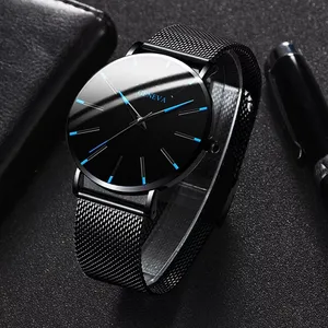 OEM ODM 2024 Minimalist Men's Fashion Ultra Thin Watches Simple Men Business Stainless Steel Mesh Belt Quartz Watch FD038