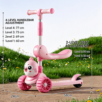 Trottinette pliable 2-en-1 pour enfants avec siège, guidon réglable en hauteur, frein arrière, 3 roues en PU, lumière incluse, pour les enfants de 2 à 10 ans