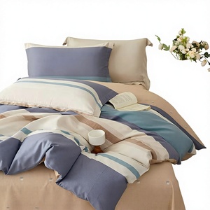 Juego de Ropa de Cama 100% Algodón, Juego de Funda de Edredón a Rayas, Transpirable, Agradable al Tacto, 4 Piezas para Dormitorio - Product Image 3