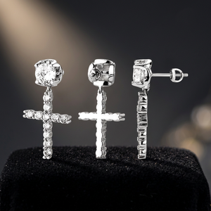 925 Silver Cross Dangle <b>Earrings</b> <b>Moissanite</b> Stud Ear Jewelry for Women Wedding Party Gift - Product Image 3