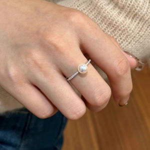 Bague en argent pur avec perle d'eau douce ronde de 6-7 mm, faite à la main à Zhuji, exquise, sans défaut, aurora, pour femmes - Product Image 2