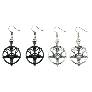 New Fashion Glamour Retro Women's <strong>Pentagram</strong> Pan God Skull <strong>Goat</strong> <strong>Head</strong> Pendant Black Silver Color Earrings Gothic Witch Jewelry - Product Image 1