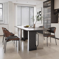 Ensemble de table et chaises de salle à manger de luxe côtier moderne avec plateau en cristal et pieds en acier inoxydable, 6 places, respectueux de l'environnement, pour hôtel/restaurant