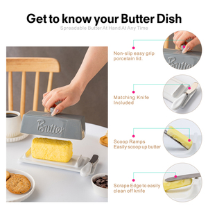 Nouvelle arrivée, beurrier en céramique gris et blanc avec couteau, boîte de rangement pour fromage pour la maison et les restaurants - Product Image 4