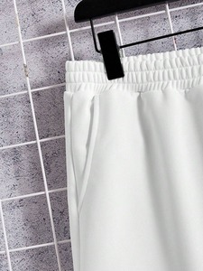 Conjunto de Camiseta y Pantalones Cortos de Algodón Blanco, Cuello Redondo, Manga Corta, Color Sólido, Unisex, Ropa de Verano - Product Image 6
