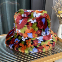 Chapeau de seau en fausse fourrure arc-en-ciel à large bord pelucheux pour femmes Chapeau de fête en peluche chaud coloré multicolore Chapeau d'hiver en fourrure de renard