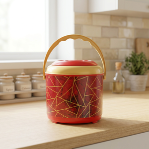 Carafe à eau Anax rouge géométrique en plastique de 5 litres avec poignée jaune, distributeur de boissons réutilisable, style moderne, support de rangement, certifiée CE - Product Image 3