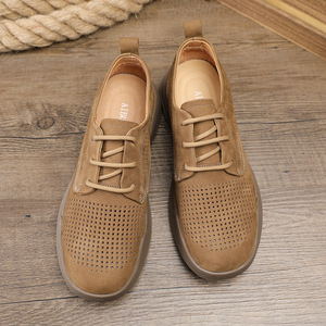 Chaussures décontractées pour hommes en cuir à lacets, bout rond, semelle respirante en EVA, été, 38-44, doublure en cuir véritable - Product Image 2