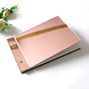 Desain baru tersedia cermin emas mawar sampul akrilik khusus buku tamu untuk buku tamu pernikahan dan pernikahan