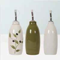 Bouteilles en céramique en grès vert olive noir blanc pour huile d'olive Ustensiles de cuisine irréguliers pour cadeaux