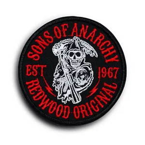 Sohn der Abzeichen Anarchy Biker Jacken Zubehör Designer Logo Hitze pressen Benutzer definierte Eisen auf Stickerei Patch