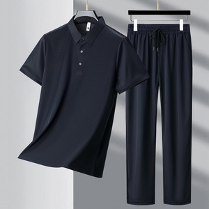 Hochwertige 2025 Männer Sommer Hot Sale Casual Anzüge Button Stand Kragen Polo Shirt Lange Hose 2-teiliges Set Kurzarm Tops - Product Image 4