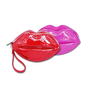 Großhandel Geschenk Lippen form Kunstleder OEM Lady kosmetische Lippenstift Tasche Design Make-up Fälle kosmetischen Veranstalter Make-up Lagerung