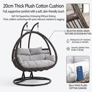 Silla Colgante Doble Meiqi, Silla Columpio de Ratán para Patio Exterior, para 2 Personas, Silla <span class=keywords><strong>Hamaca</strong></span> para Balcón y Jardín con Cojín - Product Image 2