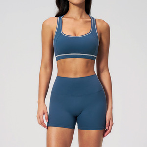Ensemble de yoga 2 pièces pour <span class=keywords><strong>femme</strong></span> : Soutien-gorge de sport dos nageur et short cycliste taille haute – Vente en gros, logo personnalisé, OEM, ODM - Product Image 2