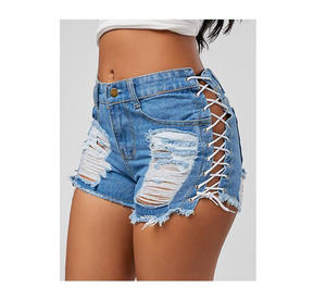 Ultima estate a vita alta strappi Shorts da <span class=keywords><strong>donna</strong></span> Sexy Denim Shorts in pizzo con nappine fasciatura <span class=keywords><strong>Bermuda</strong></span> traspirante per ragazze - Product Image 4