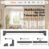 Tringle à rideau YIJIALE OEM ODM en tube de carbone de 0,7 à 1,2 m, sans perçage, gris, réglage instantané, tensionnement à un clic
