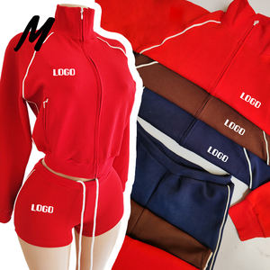 Valentinstag Benutzerdefiniertes Logo Baumwolle Damen-Sweatshirt 2-teiliges Set Rosa Reißverschluss-Jacke Ausgestellte Hose Damen-Trainingsanzug für den Winter - Product Image 4