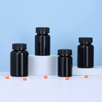 Flacon en plastique PET 80ml ~200ml noir brillant pour capsules, pilules, soins de santé, rangement, médicaments, granulés d'aliments pour poissons