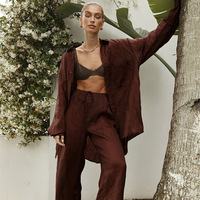 Nouvel ensemble deux pièces en coton et lin uni pour l'été 2023 – Chemise à manches longues et pantalon décontracté pour femme, style européen et américain, idéal pour le commerce international.