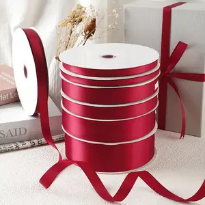 Single Face Red satin ribbon 1cm ribbon rolls 100yard vector Design gift box ribbon
