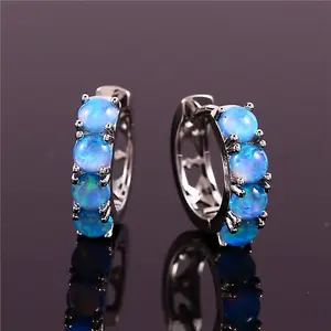 Blau Weiß Opal Creolen Klassische Runde Kleine Stein Ohrringe Roségold Silber Farbe Einfache Ohrringe Für Frauen Braut schmuck