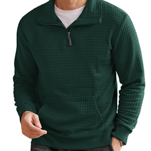Sudadera con cuello alto, cierre de cremallera de un cuarto, manga larga, con estampado personalizado, bordado, estilo casual, con bolsillo - Product Image 6