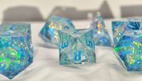 Ensemble de dés polyédriques en résine faits à la main DND - Composants complets pour le jeu de rôle Dungeon & Dragon, thème Elfe Bleu