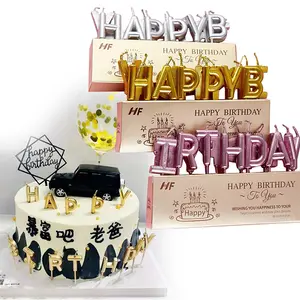 Huaming Cheap Metallic Letter Candles Fancy Birthday Cake Gold/Sliver Happy Birthday Art Letter Birthday Cake Smokeless Candles