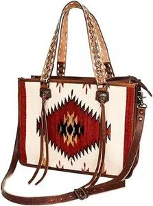 Sac fourre-tout western en cuir véritable tressé à la main pour femme, sac à bandoulière tendance avec fermeture éclair supérieure en toile - Product Image 1