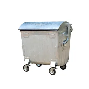 Tempat Sampah Logam Besar Outdoor 1100l China 1100 Liter Jalan Kontainer Limbah Baja Galvanis/