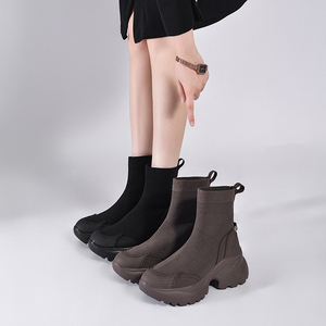 Botines de Punto Elástico para Mujer, Botines de Moda Casual con <span class=keywords><strong>Plataforma</strong></span> de PU Gruesa Antideslizante de 7 cm, Botines Cálidos y Cómodos - Product Image 1