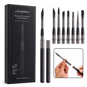 Ensemble de pinceaux d'artiste premium à manche interchangeable, 7 têtes interchangeables, kit de pinceaux de voyage assemblés pour l'aquarelle - Product Image 1