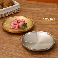 Plateau rond en acier inoxydable SUS304, doré et argenté, pour service, assiette de table pour barbecue, steak, fruits, restaurant, vente en gros