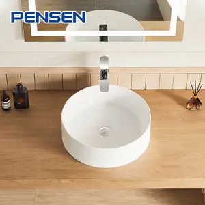 Lavabo de comptoir rond salle de bain acrylique pur évier de navire de Surface solide évier en pierre artificielle à vendre