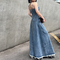 Personnalisé été Élégant Grande Taille Robe En Jean À Bretelles Sans Manches Lavage Longue Robe Denim Robes Femmes Avec Fente