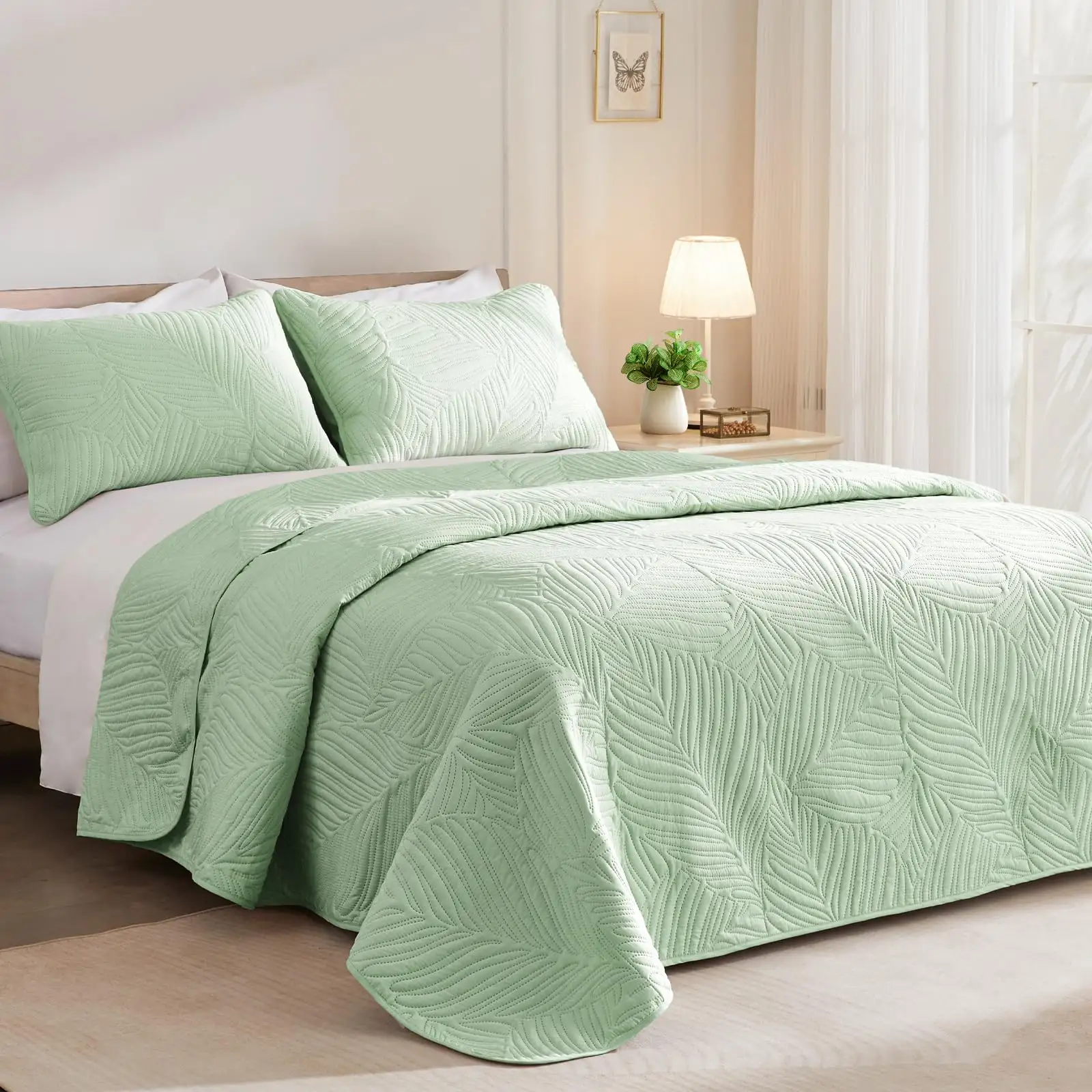 Adaçayı yeşil yumuşak hafif mikrofiber yatak örtüleri battaniyeler yatak örtüsü yorgan yatak takımı yaprak desen ile her mevsim için