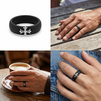 Bague en silicone finition premium avec croix, alliance en acier inoxydable de 5,7 mm pour hommes et femmes, bijoux de mode en gros