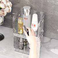 Organisateur de maquillage et de bijoux écologique à double couche avec texture glacier. Boîte de rangement transparente en PET pour cosmétiques et soins de la peau