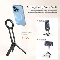 Support de téléphone portable magnétique portable, mini trépied de bureau avec poignée et mousqueton pour iPhone, idéal pour les voyages, les vlogs et le streaming en direct