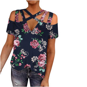 เสื้อเบลาส์แขนสั้นมีสายไขว้สีดำเข้ารูปสำหรับผู้หญิงเสื้อยืดโชว์เรือนร่างเด็กผู้หญิงสุดฮอต - Product Image 5