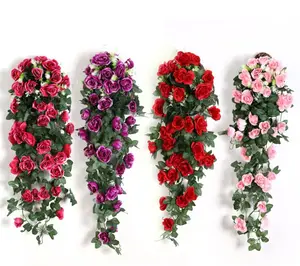 Flor artificial para pendurar na parede, decoração de videira, flores artificiais, penduradas na parede, rosa, decorativo