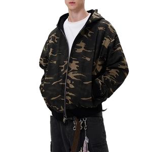 Sweat-shirts réversibles camouflage en coton 100% vintage pour hommes, style streetwear hip-hop, coupe ample avec fermeture éclair - Product Image 4