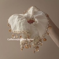 Écharpe carrée à pompons coquillages style resort Island Diary Super Fairy, attache-cheveux design de niche bohème fait main, élastique et très résistante
