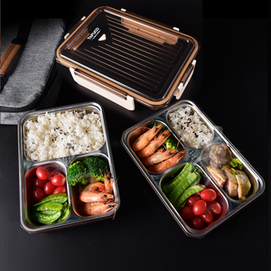 Plastic Lid Stainless Steel 4 Compartment <strong>Plates</strong> Canteen <strong>Plates</strong> Lunch Tray <strong>Tiffin</strong> Lunch Box Food Container - Product Image 3