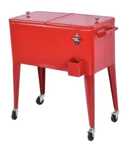 73L Icebox Lunch Ice Cool Cart Metal Custom Cooler Box With Bottle Opener And Wheels For Party