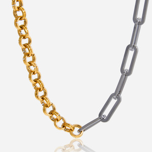 Collar de acero inoxidable con bloques de color y diseño geométrico asimétrico, joyería de uso diario para mujer. - Product Image 1